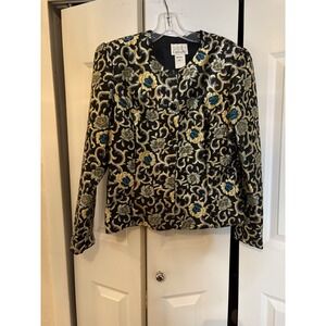 Scott McClintock for Pappagallo Black Metallic Floral Brocade Jacket Size 14 Mad